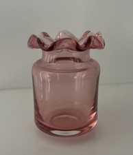 Vintage Cranberry Glass bud vase  ruffled rim  antique  small 7cm tall