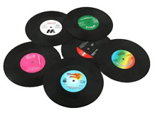 6 Vinyl Record Boxed Coasters Place Mats Bar Set Retro Vintage Record Discs