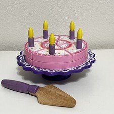 KidKraft Birthday Cake Wooden Playset 17 Piece Play Set Cake Candles Pink Purple