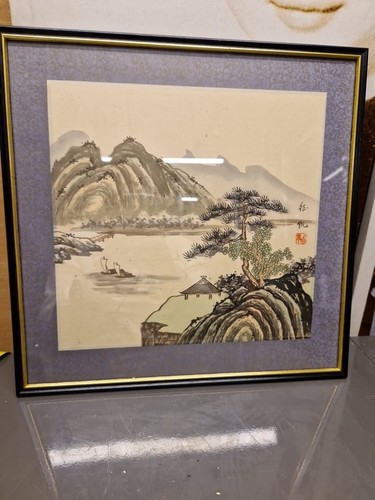 Vintage oriental hand - , painting