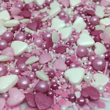 Pink White Cake Decorations Birthday Cupcake Sprinkles Edible Hearts Toppers