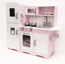 Pink Wooden Play Kitchen Large Girls Kids Pretend Role Play Set Children Toys