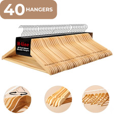 40 X WOODEN COAT HANGERS SUIT GARMENTS CLOTHES WOOD HANGER TROUSER BAR SET