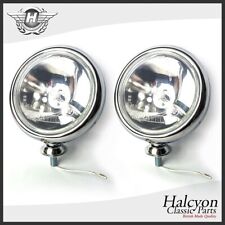 Classic Car Chrome Spot Lamps 518, 5" Round Lights, 55 Watt Halogen Bulbs Omnico