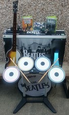 Boxed The Beatles Rockband Xbox 360 wireless drum & Hofner guitar set complete 