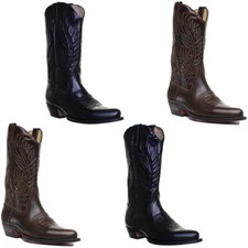 Loblan 194C Unisex Cowboy Cuban Heel Pointed Leather Boots Size EU 36 - 46