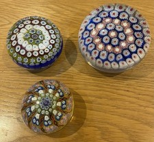 3 Millefiori Glass Paperweights – Colourful Vintage Style Cane Art Collection