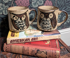 2 x Owl Mugs Vintage Hand