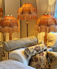 3 Downton Abbey Traditional Victorian Rust Gold Silk Bead Fringe Lampshades 46CM