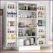 White Kitchen Pantry Cabinet with Doors & Adjustable Shelves – Freestanding