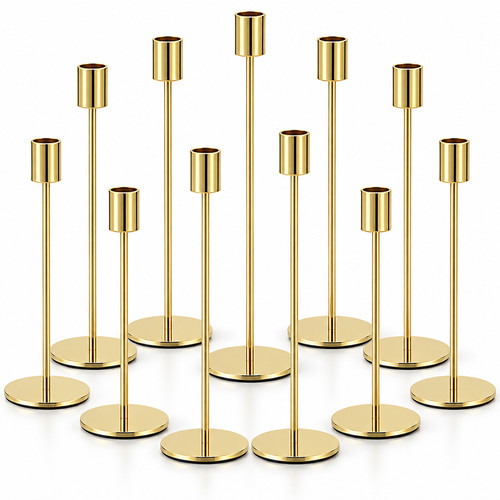 10x gold metal - candle, holders