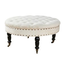 Large Upholstered Tufted Button Velvet Round Ottoman Coffee Table Caster Wheels