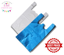 Plastic Vest Carrier Bags Blue or White Bags for  Supermarkets, Shops - Reusable