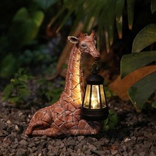Garden Giraffe Statue with Solar Light Resin Figurine for Farmhouse Backyard