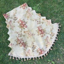 Vtg Antique FRENCH CIEL DE LIT TOPPER late 1880 Floral Tapestry Lined w. Pompons