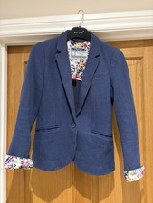 Joules Olivia Herringbone Blazer Jacket Size UK 10 Navy Tweed Style 