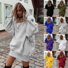 Hooded Hoodies Womens  Shift Sweatshirt Loose Long Sleeve Ladies Tops Mini Dress