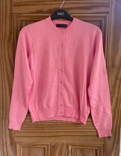 Ex M&S Collection New Crew Neck Button Cardigan Top Light Pink Size 10 - 22