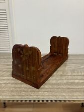 Vintage Wooden Brass Inlaid Extending Bookends Book Slide Wit Hand Carved Design