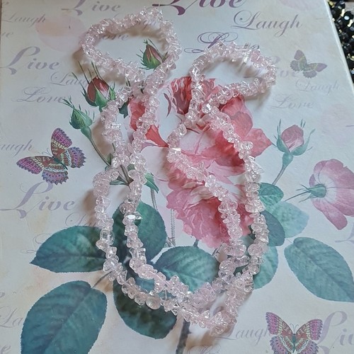 Pink stone chip bead - chip, beaded