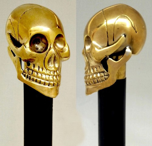 Solid brass skull head handle - brass,