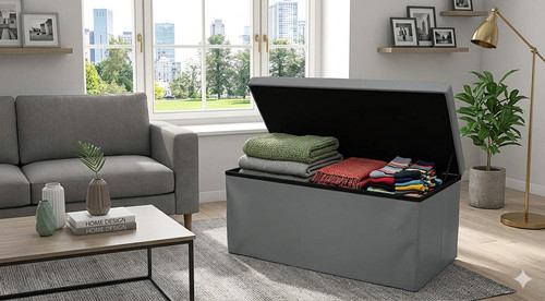 Faux leather ottoman storage - faux,