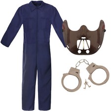 ADULTS HALLOWEEN HANNIBAL FANCY DRESS COSTUME NAVY JUMPSUIT MASK HANDCUFFS