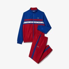 Men’s Lacoste Logo Stripe Performance Tracksuit Burgundy Navy Size S RRP £220