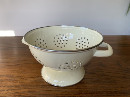 Vintage enamel cream colander - vintage,