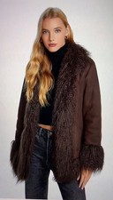 Afghan Coat Stradivarius Brown Faux Fur Suede Jacket Penny Lane Size S