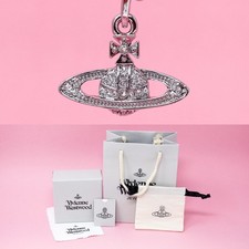 Vivienne Westwood Necklace Silver Tone White Crystal Orb Pendant & Gift Box Set