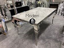 Louis Dining Table With Grey Marble Top 1.5 M Long Chrome Legs