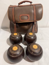 E.J. Riley Lawn Bowls Bias 3 A B/B 1955 Wood Lignum Vitae ? Set Of 4 with Bag