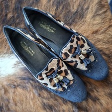 RUSSELL & BROMLEY Stuart Weitzman black leather leopard brogue EU40.5 UK7.5 loaf