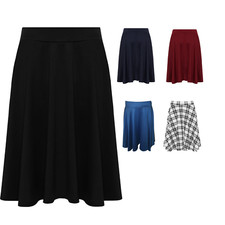 Womens Plus Size Plain Flared Elastic Waist Ladies Short Skater Skirt