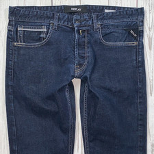Mens REPLAY Grover Jeans W32 L32 Blue Stretch Straight Fit MA972 (i441)