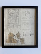 Antique Framed Architectural Drawing Peterborough Cathedral & Hemel Hempstead 