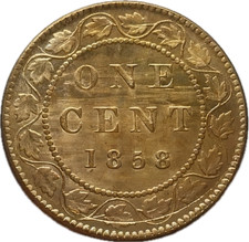 1858 Canadian One Cent – Young Victoria Revival Issue