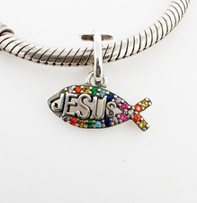 Jesus Fish Dangle Charm Christianity Religious Genuine 925 Sterling Silver 💖