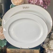 White Serving Plates x2 ROYAL Grafton Oval Medium 33.5cm & Large 39.5cm Gold
