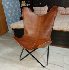 Handmade Leather Butterfly Chair Vintage Sling Lounge Accent Chair
