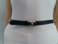 CHANEL Black Calfskin/Braided Gold Chain CC Logo Adjustable Belt Size 75/30