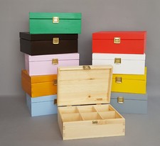 Wooden 6 COMPARTMENT Tea Bag Box Storage Kitchen Gift Caddy Chest Many Colors