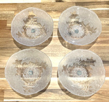 Vintage Embossed Frosted Fancy Floral Glass Bowl by Soga Japan 6.5"  Set of 4