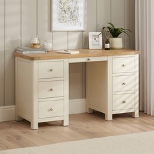 Marbury Cream Painted Large Twin Pedestal Desk - Oak Dressing Room Furniture