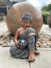 Large Copper & Silver Kneeling Buddha Garden Decoration with Tea-light Holder