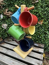 Fiesta Ware Java Mugs Set of 6 HLC USA O-Ring Handle Cup Assrt Colors Tree Stand