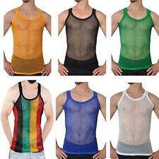 Mens String summer mesh vest top 100% cotton fishnet fitted breathable Tank Gym
