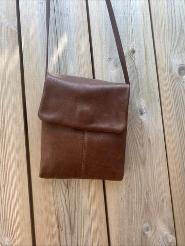 Brown leather messenger bag - leather,