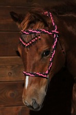 NEW Hand Braided Miniature Show Halter w/Browband, Horse Tack, BLACK w/PINK